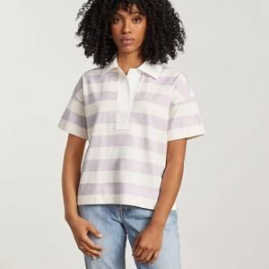 Everlane Jersey Polo Shirt Purple Stripe Small Preppy Minimalist Organic Cotton